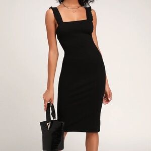 Persuasion Black Ruffled Bodycon Midi Dress